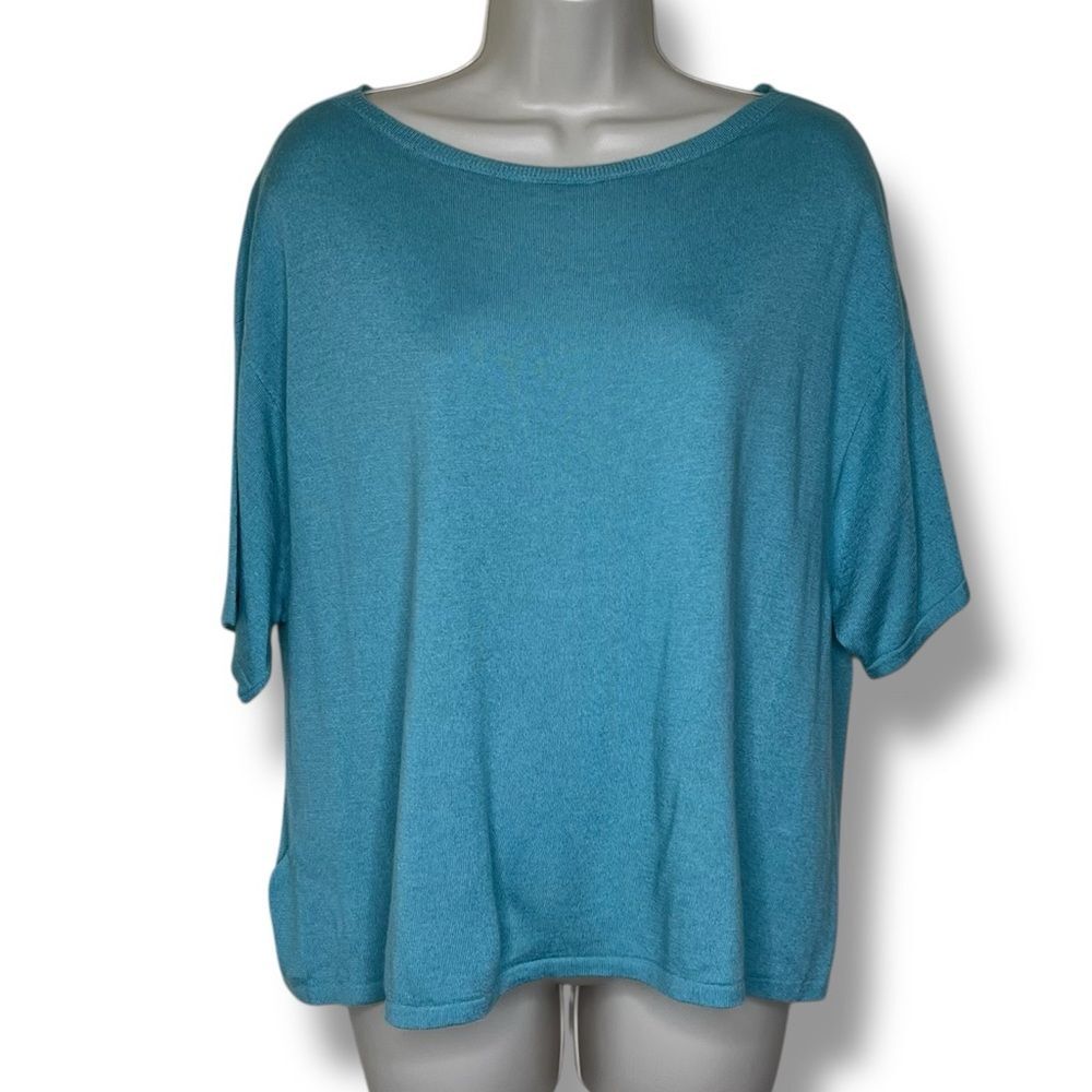 Ann Taylor Boat Neck Drop Sleeve Aqua Blue Lightweight Sweater Women Size Medium